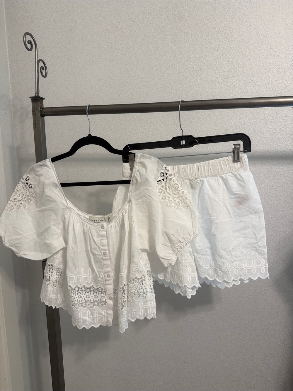NWOT Calypso St. Barths White Eyelet battenburg Top and Short play Set